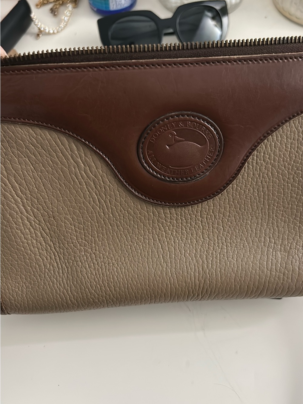 Dooney & Bourke Brown and Taupe Leather Toiletry Bag